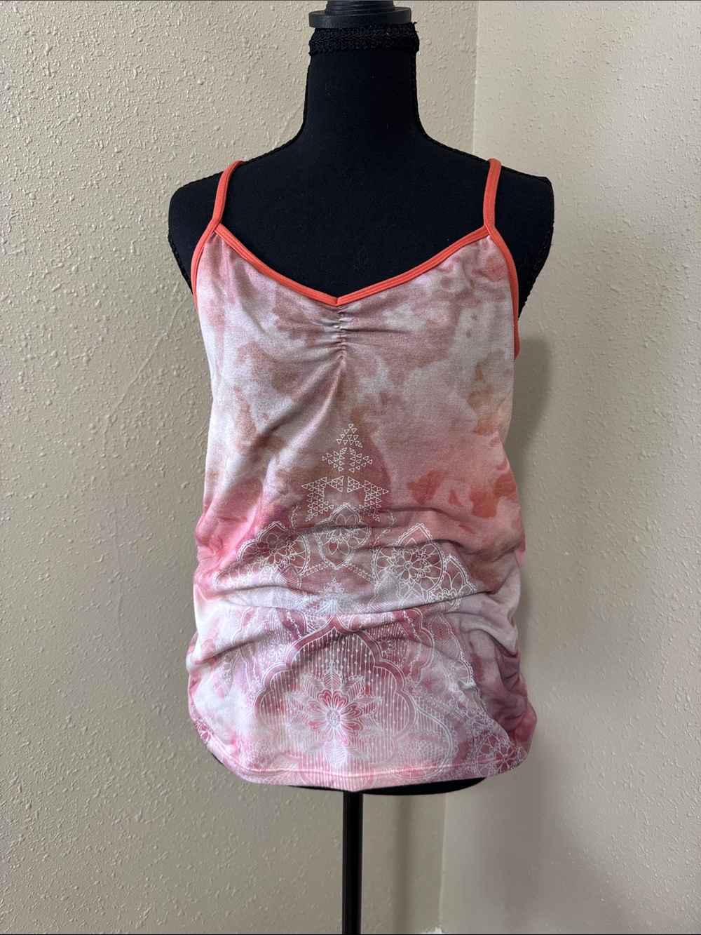 Prana Pink Tie-Dye Camisole with Coral Trim